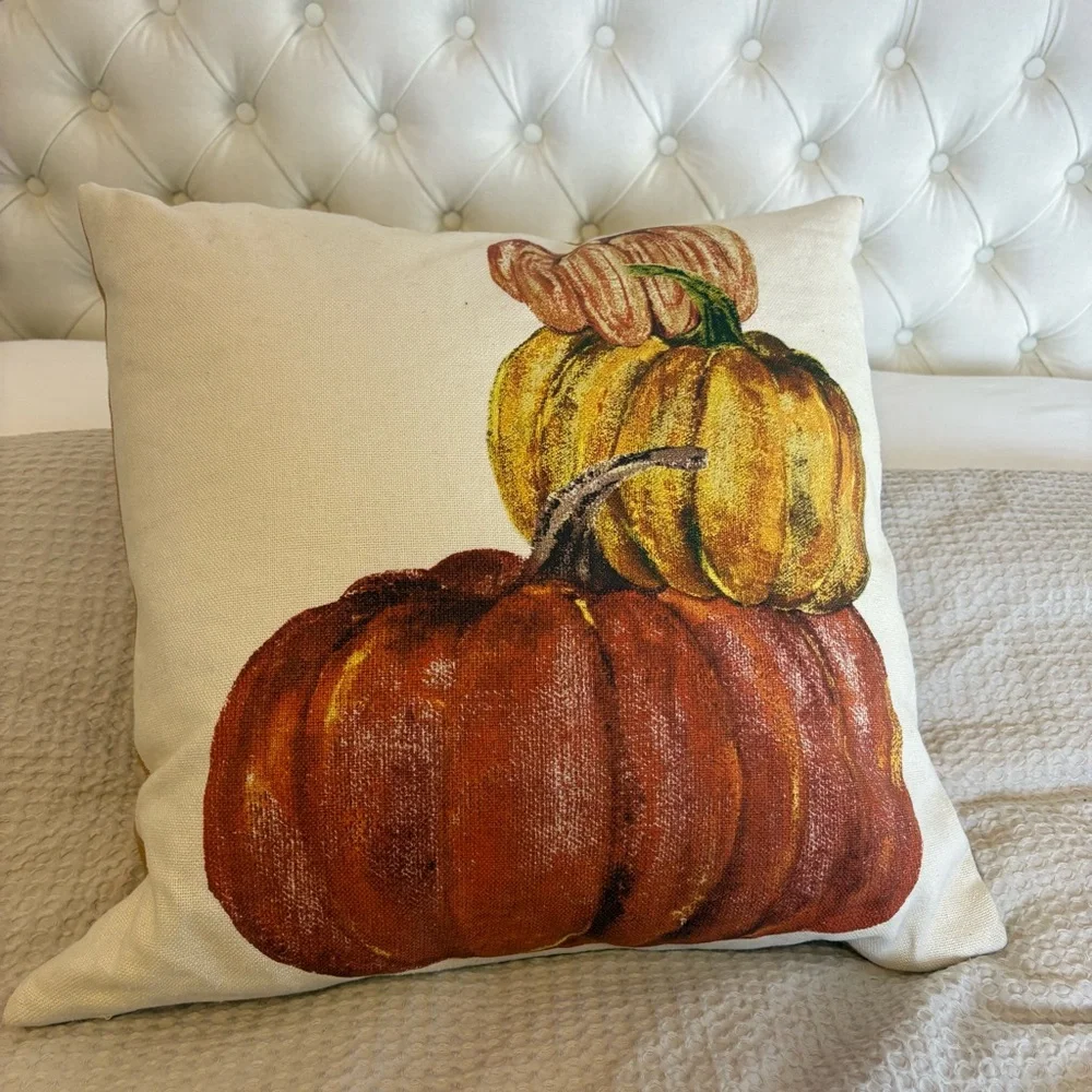 Pottery Barn Thanksgiving Autumn Harvest Pumpkin Throw Pillow 20x20 Square Linen